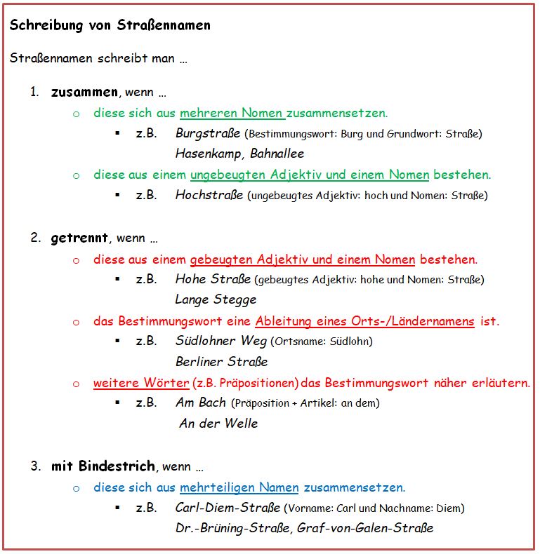 Schreibung Von Straßennamen Arbeitsblatt